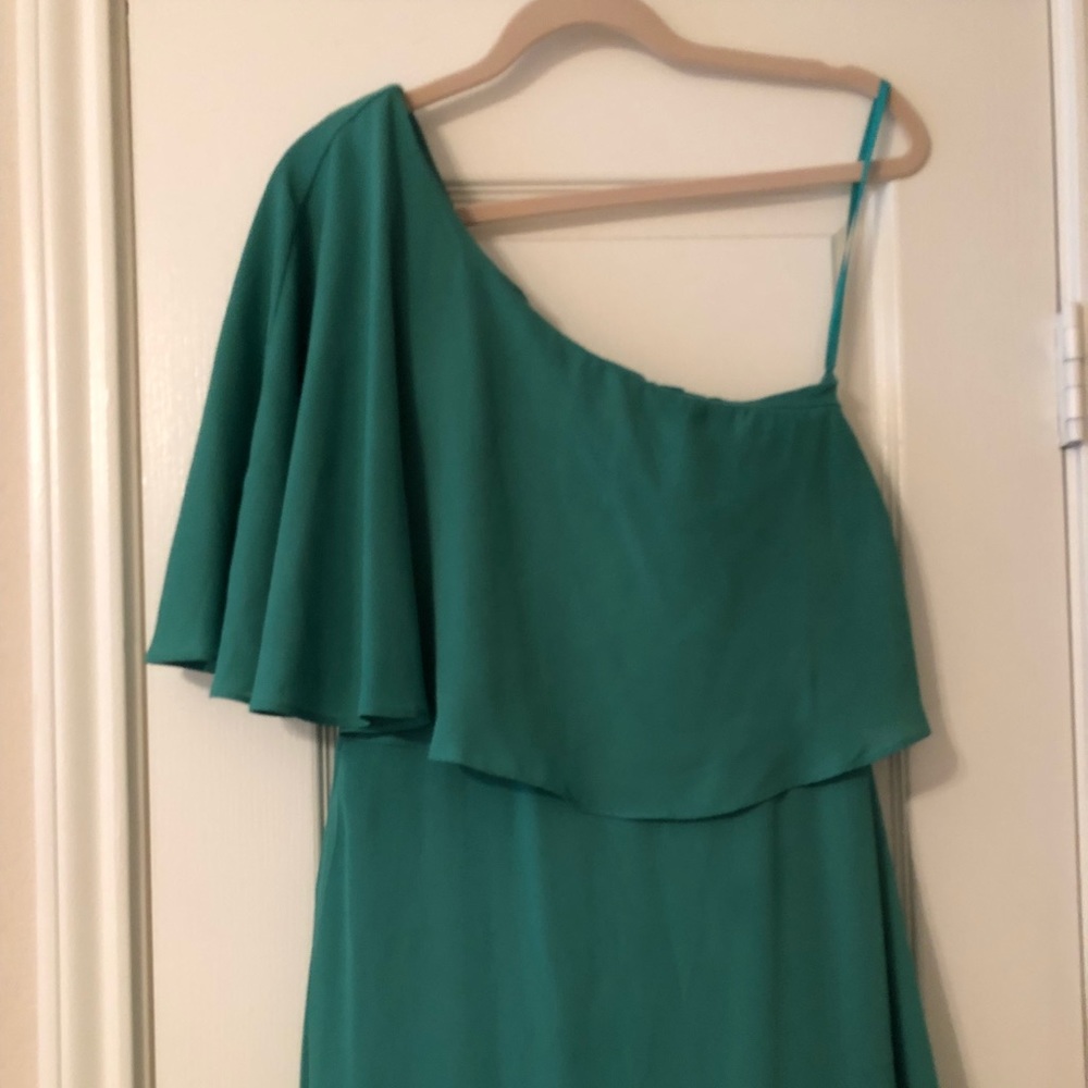 Lulus emerald Green One shoulder long dress - Picture 6 of 9